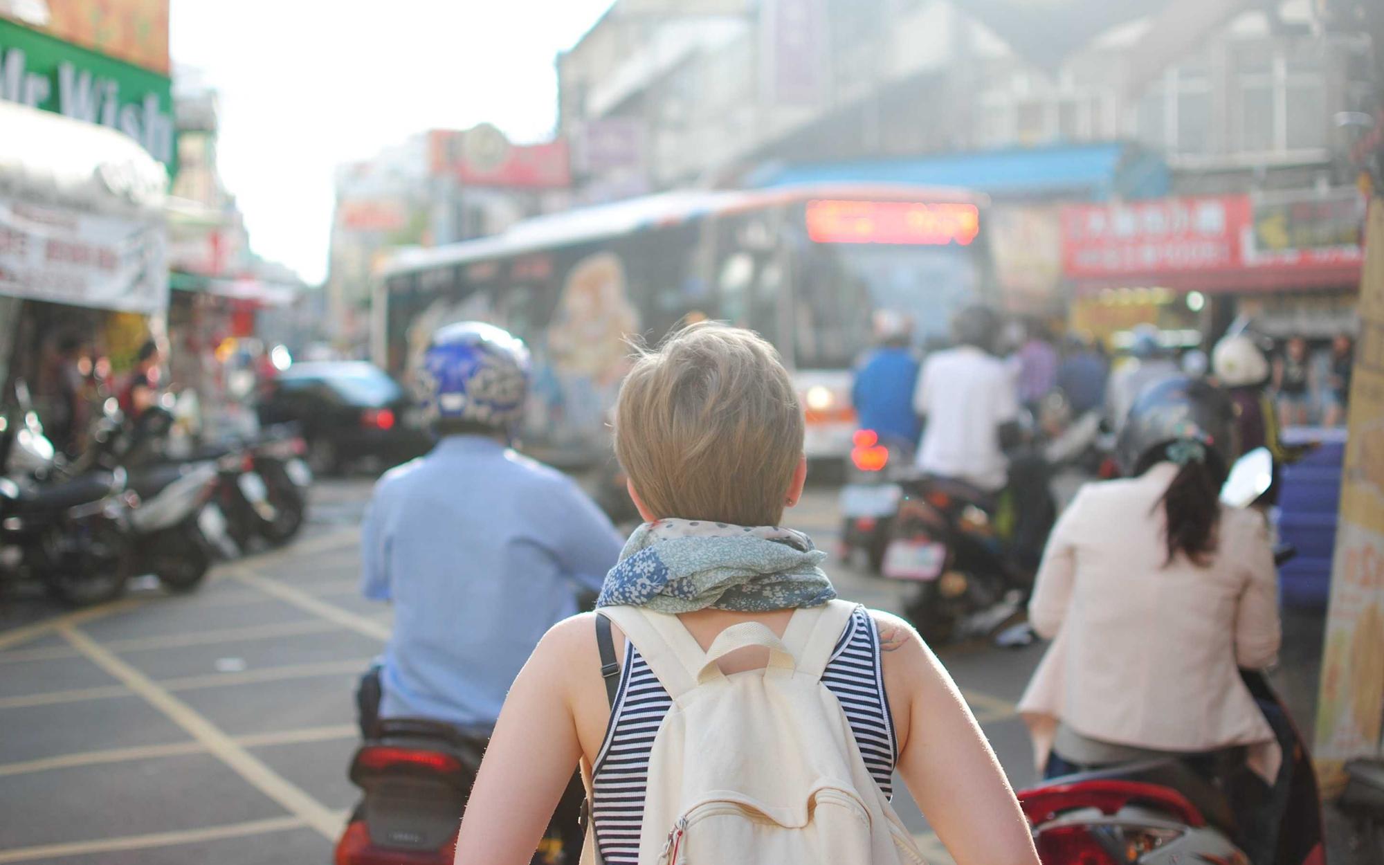 Busy street seen from within the crowd